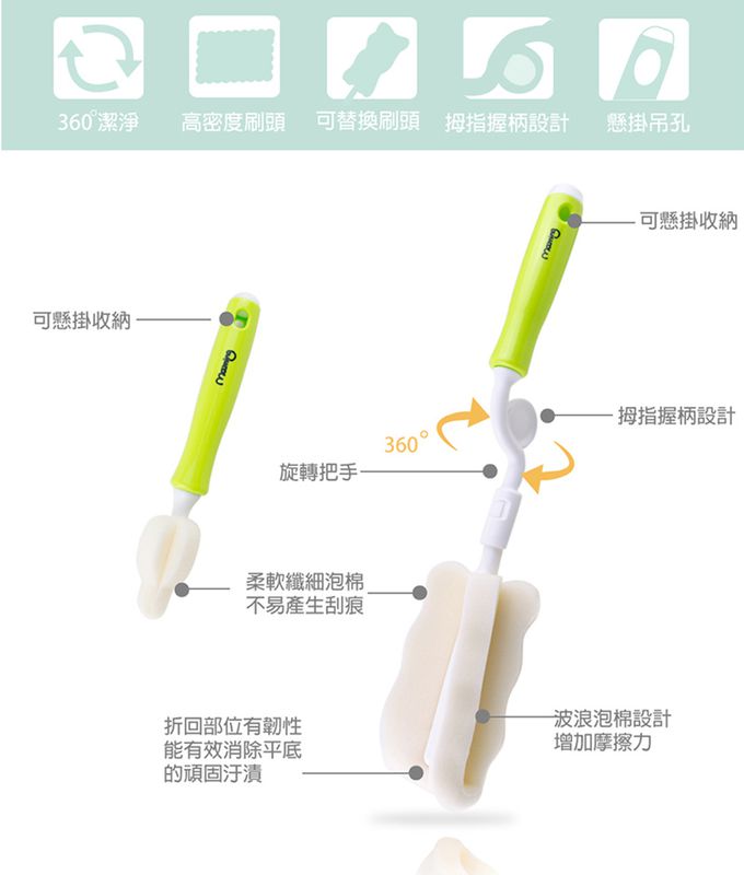韓國 Maming - 韓國360度旋轉奶瓶刷(內附奶嘴刷1支)