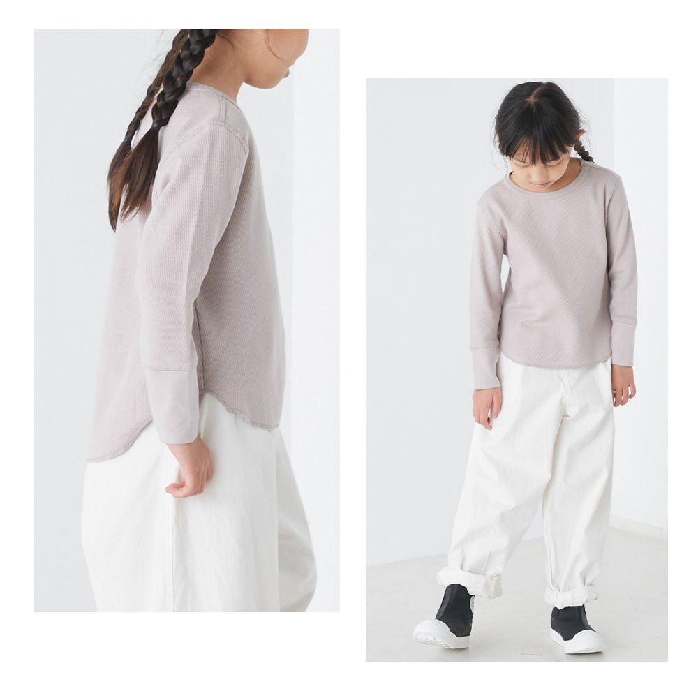 日本 OMNES - 棉混舒適圓領長袖上衣/內搭-藍灰