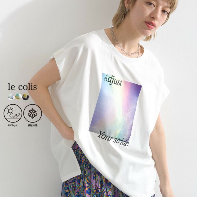 日本 le colis - 接觸冷感 光暈印花法式袖T恤-黑