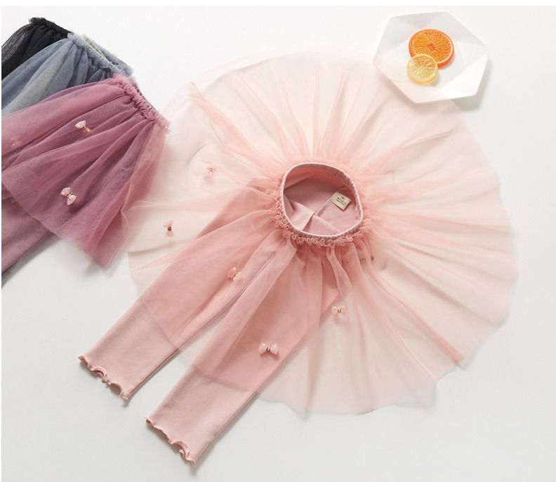 FANMOU - 內搭褲裙-蝴蝶結紗裙-粉色