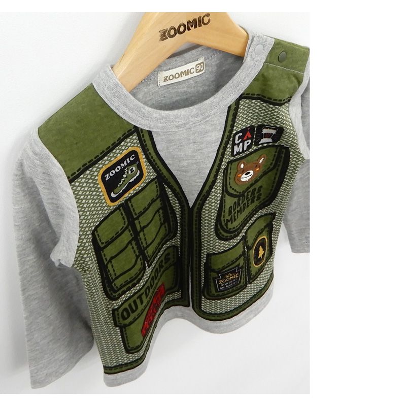 日本 ZOOLAND - 印花拼接長T-登山背心-墨綠