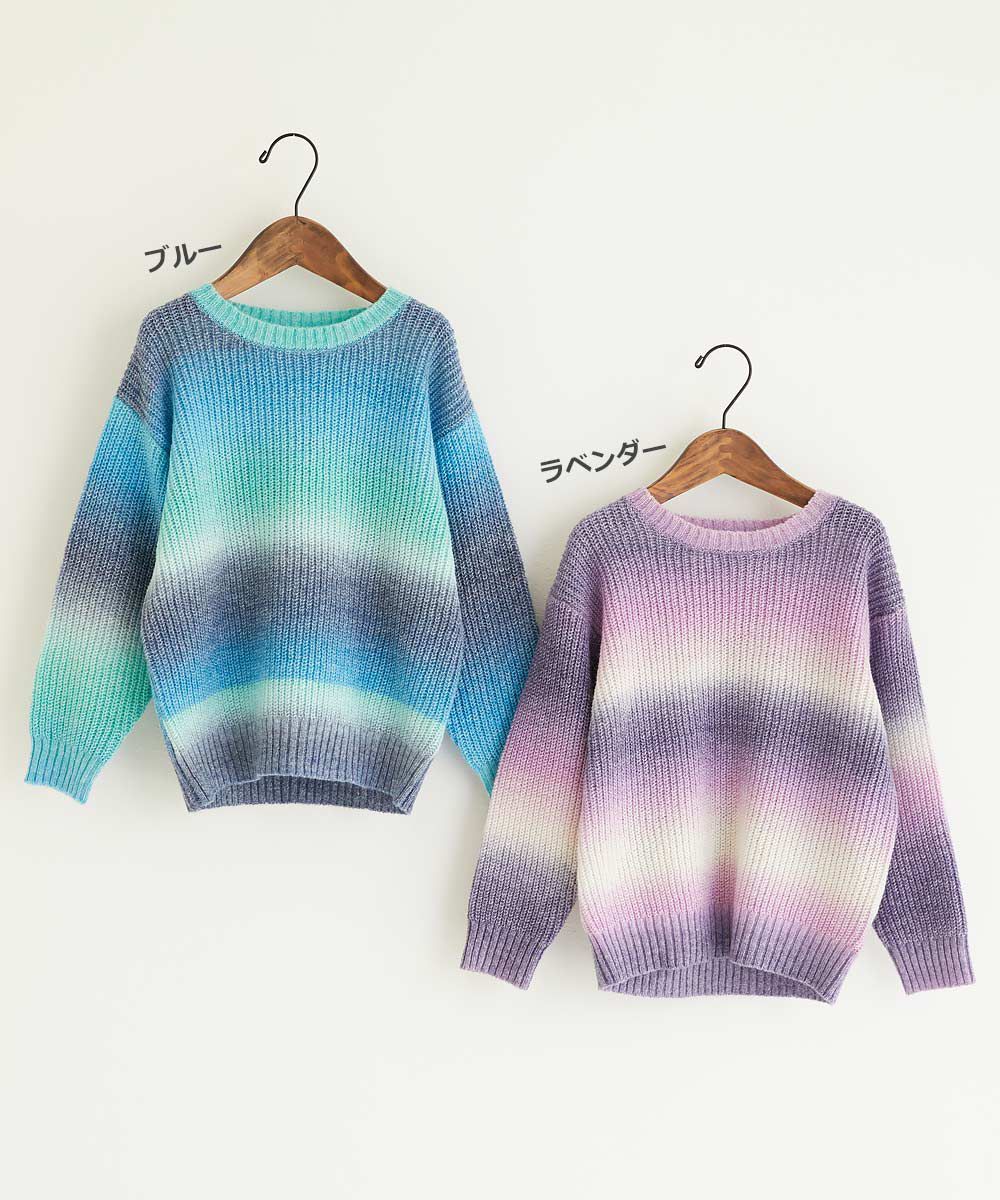 日本 devirock - 可水洗圓領漸層長袖針織衫-粉紫系