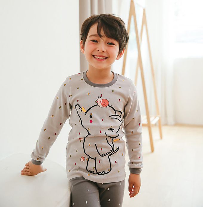 正韓 Puco - 超優質嬰幼兒/兒童長袖100% 有機純棉家居服/睡衣-大象寶寶