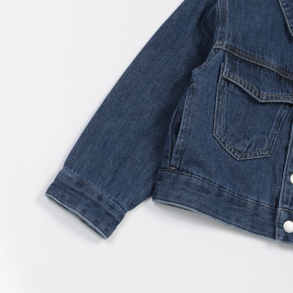 日本 petit main - 聯名款 經典印花廓形牛仔夾克-卡通人物米奇米妮-丹寧藍