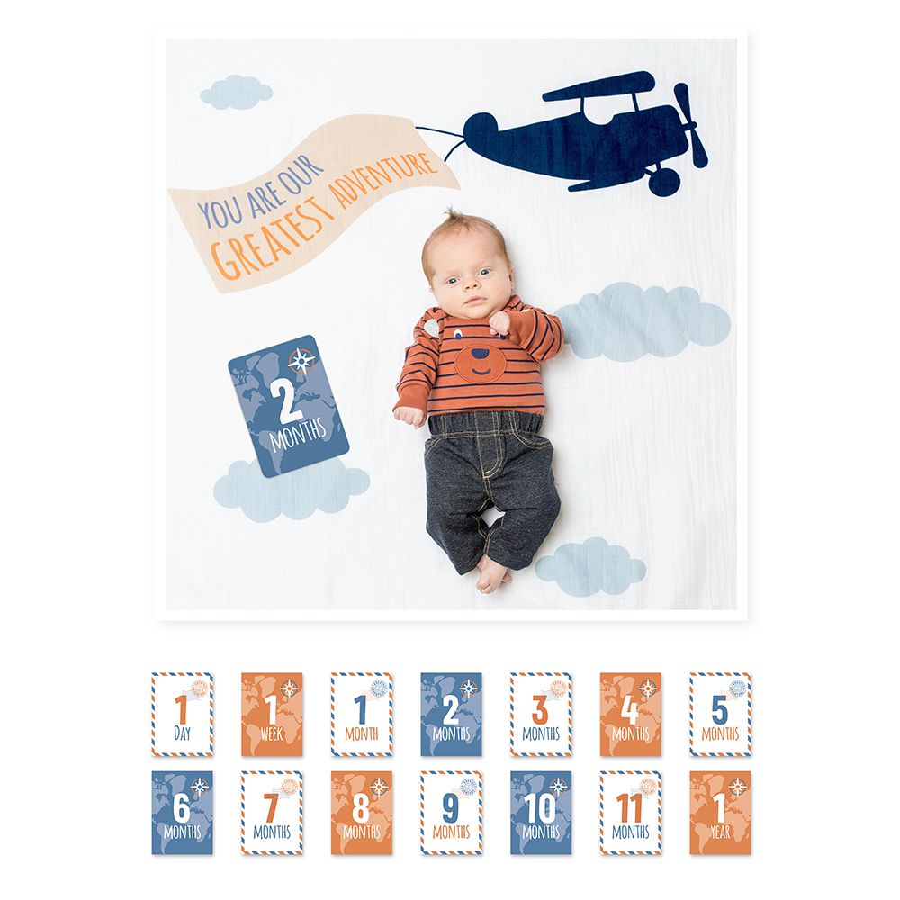加拿大 lulujo - 寶寶成長包巾卡片組-飛機