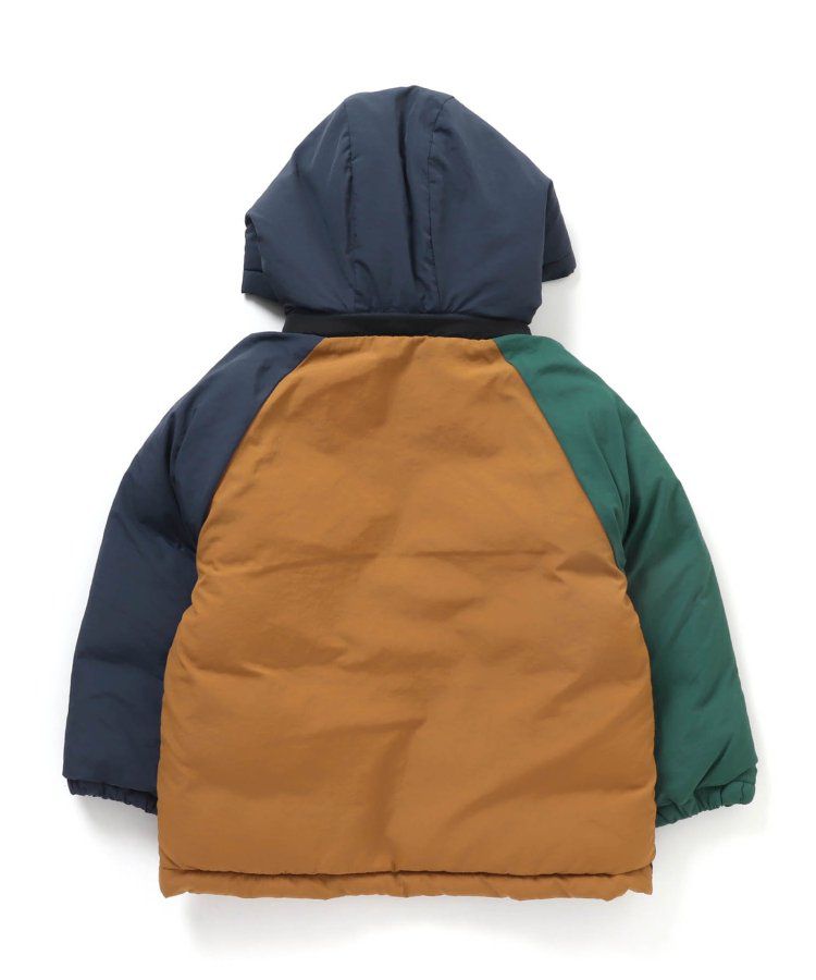 日本 BREEZE - 鋪棉保暖連帽外套-異色拼接-綠x藍