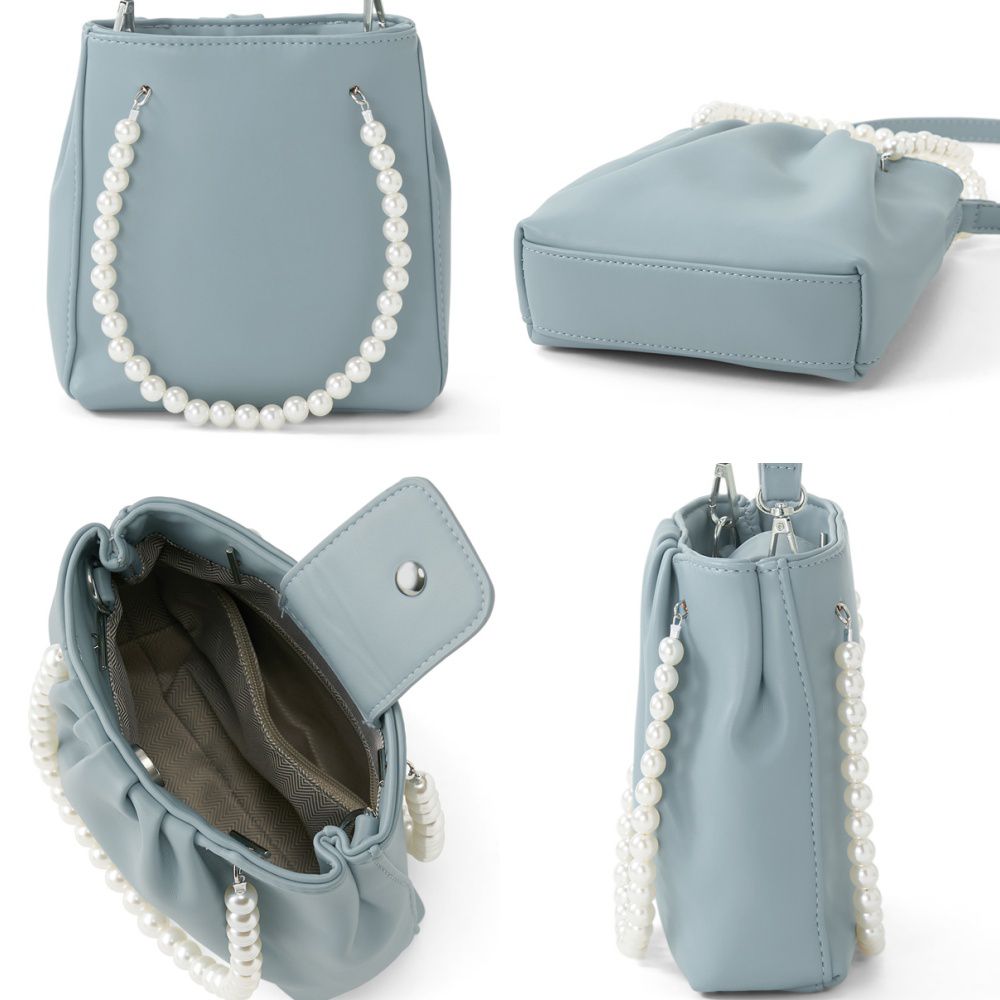 日本 GRL - 珍珠提把抓皺手提包/側背包-米