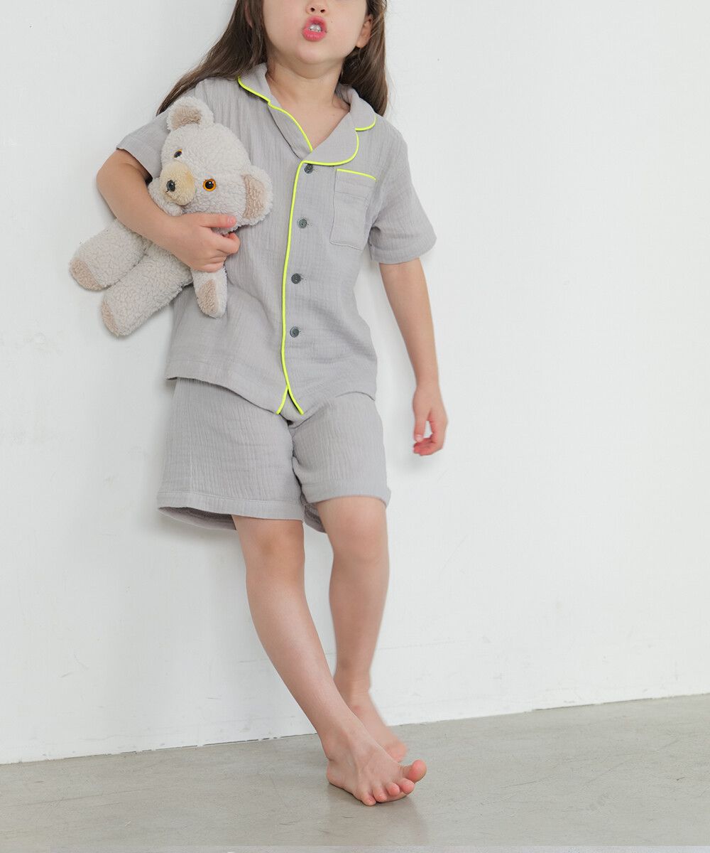 日本 riziere - 二重紗繽紛撞色滾邊家居服/睡衣-粉x藍