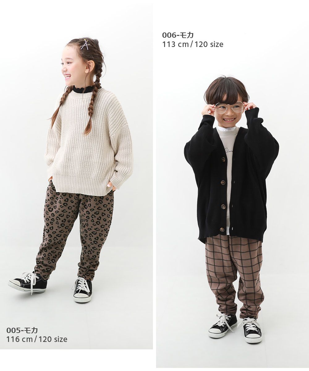 日本 devirock - RICH WARM 刷毛保暖哈倫寬鬆長褲-豹紋-杏