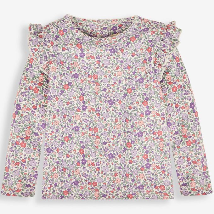 英國 JoJo Maman BeBe - 幼/兒童100%純棉長袖上衣 2 件組(可當內搭)-淺紫碎花