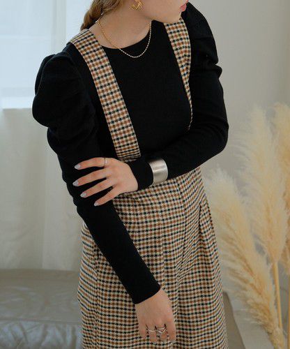 日本 Bou Jeloud - 高雅羊腿袖針織上衣-淺卡其