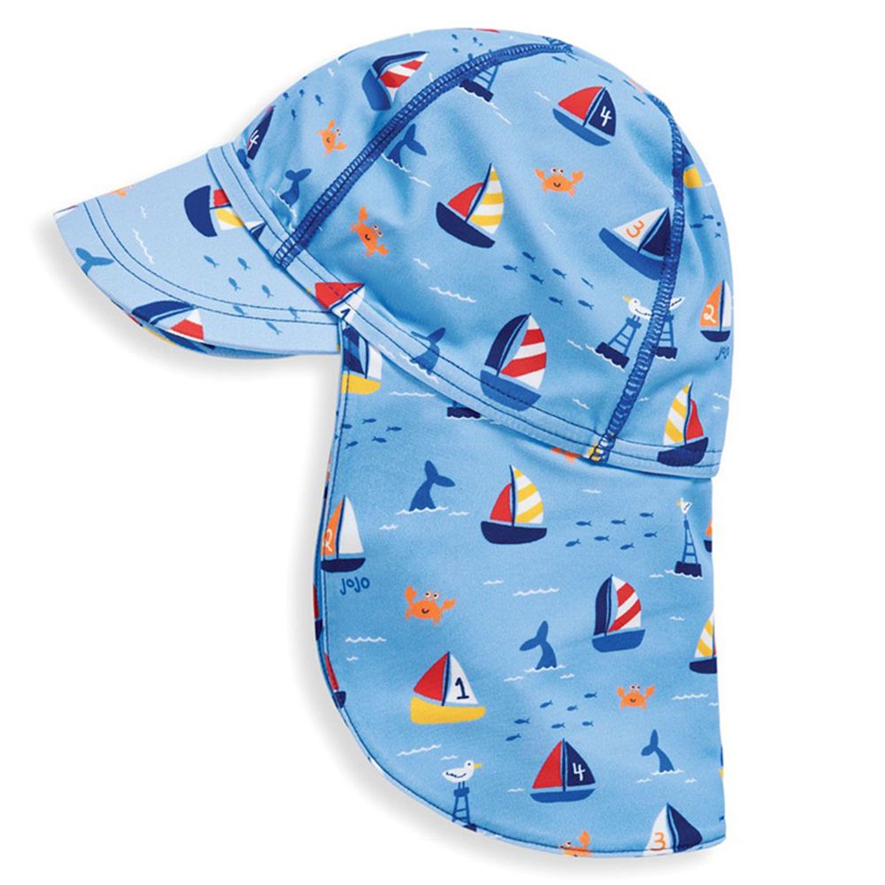 英國 JoJo Maman BeBe - 嬰幼兒/兒童泳裝戲水UPF50+防曬護頸遮陽帽-一帆風順