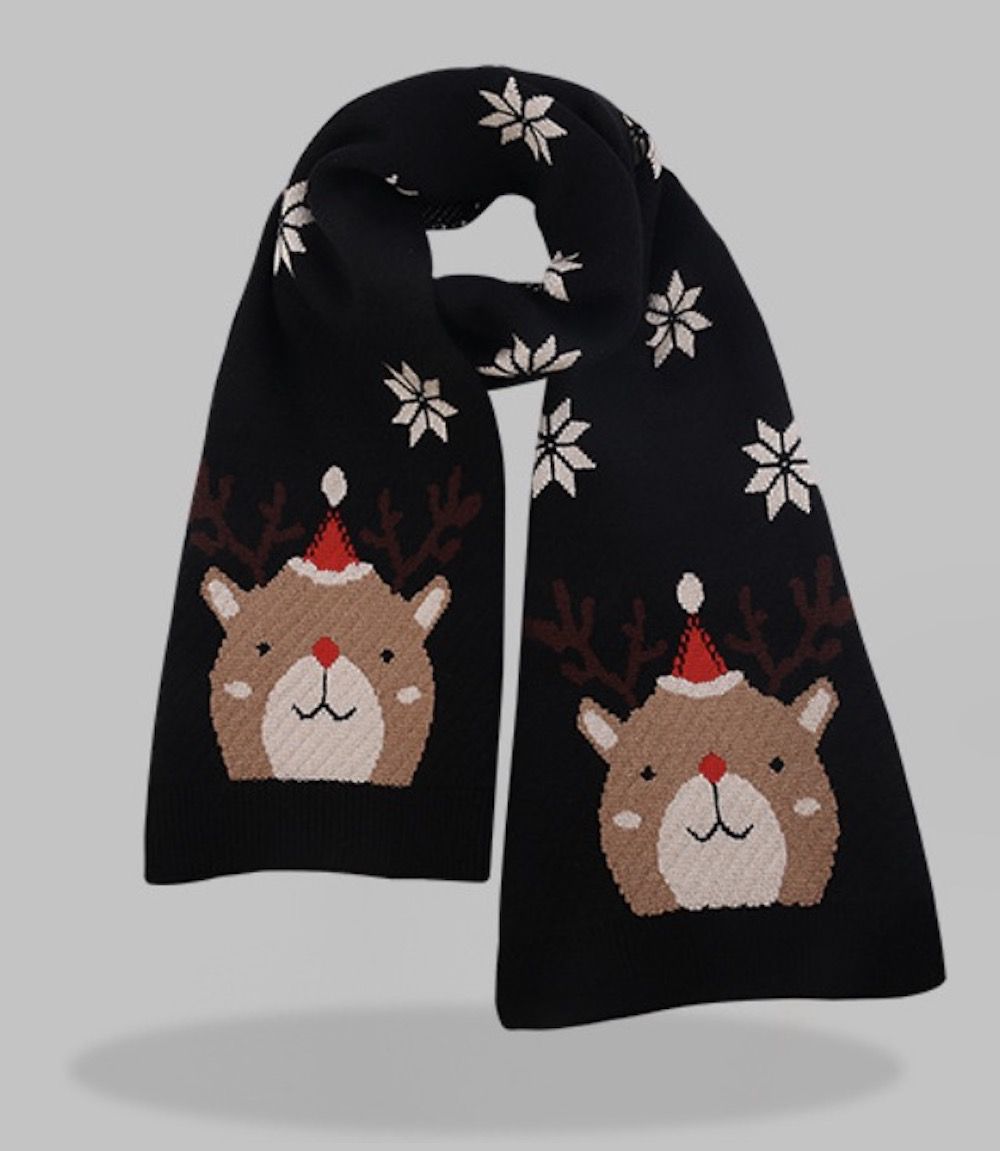 Love, Charlotte - 聖誕麋鹿針織毛線圍巾-親子款-黑色 (均碼(180cm x 30cm))