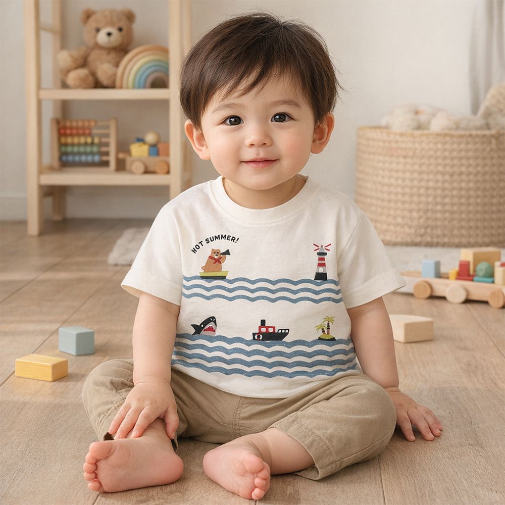 短袖T恤-局部刺繡-米白色