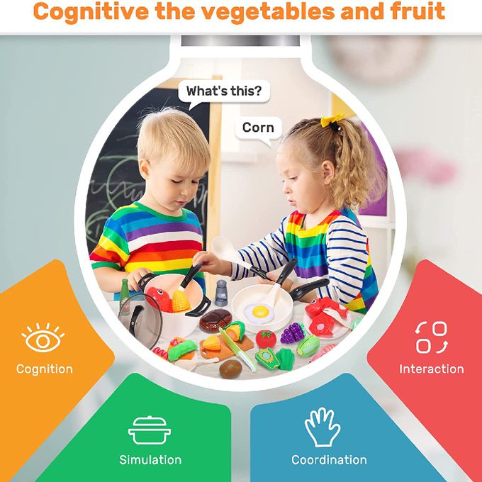 CuteStone - 兒童仿真鍋具切切樂套裝玩具42件組