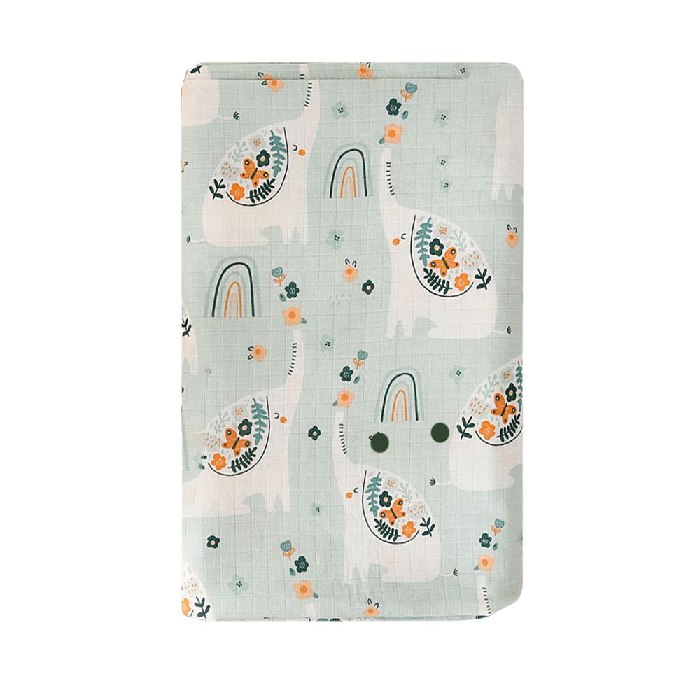 多功能棉紗蓋被 薄款嬰兒被 純棉透氣包巾 嬰兒床床單-綠色大象 (125*125cm)