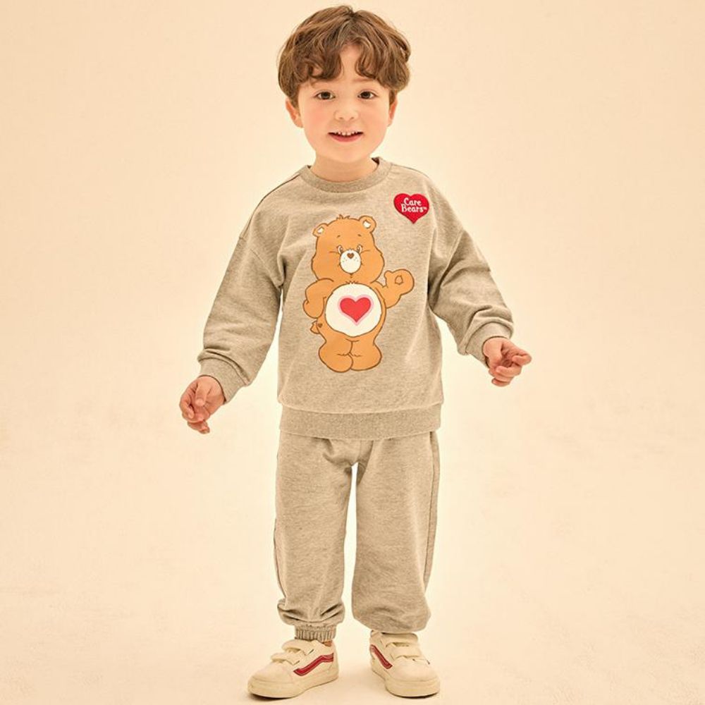 聯名款哈囉愛心熊長袖套裝-灰