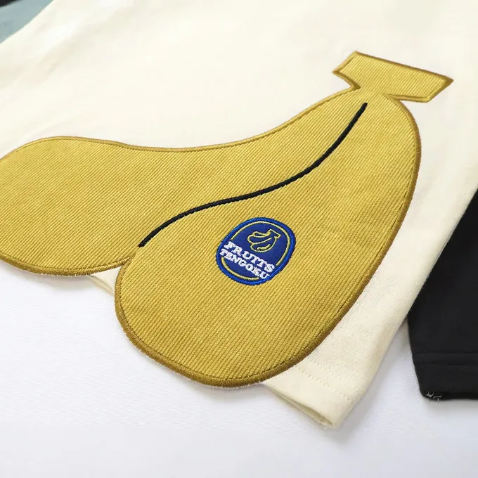 日本 ZOOLAND - 水果樂園 燈芯絨香蕉撞色長袖上衣-象牙白