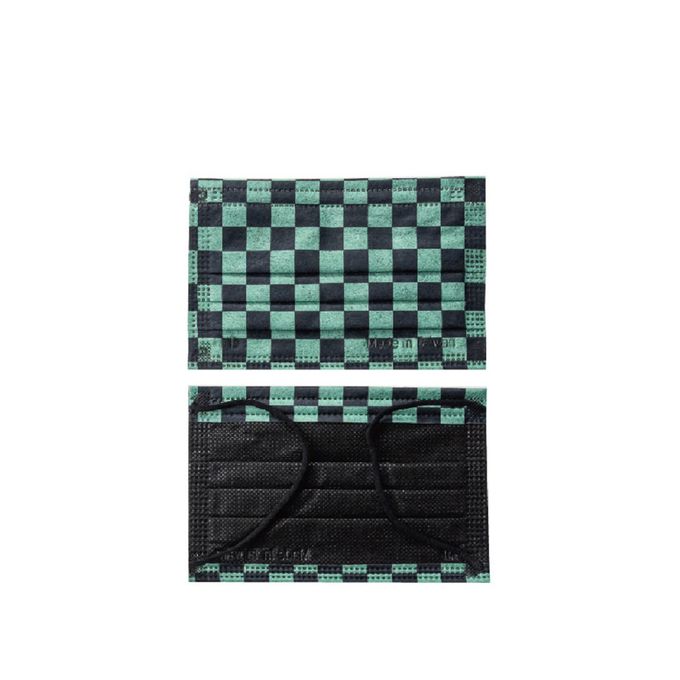 YSH 益勝軒 - 大童醫療級三層平面口罩/雙鋼印/台灣製-綠墨格 (14.5x9.5cm)-50入/盒(未滅菌)