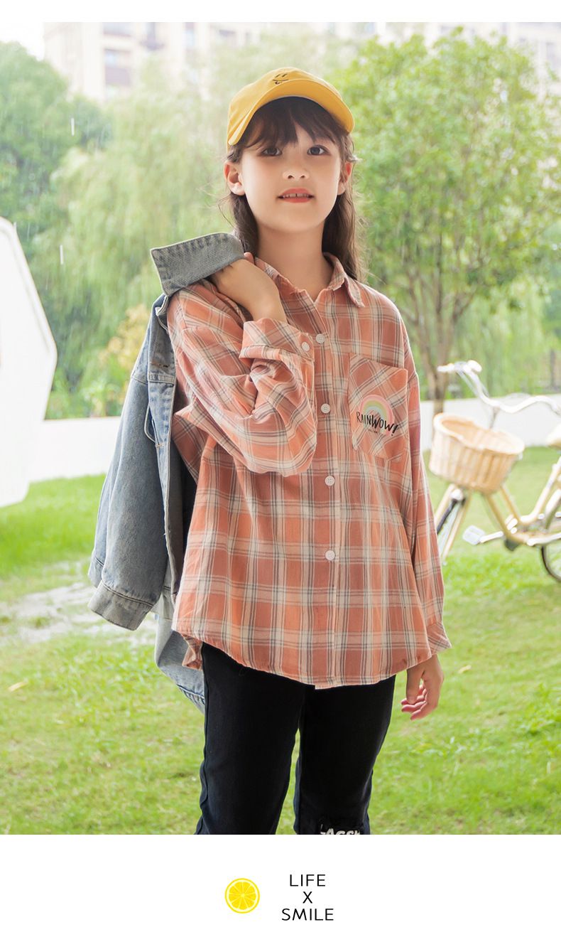 彩虹橘色格紋襯衫