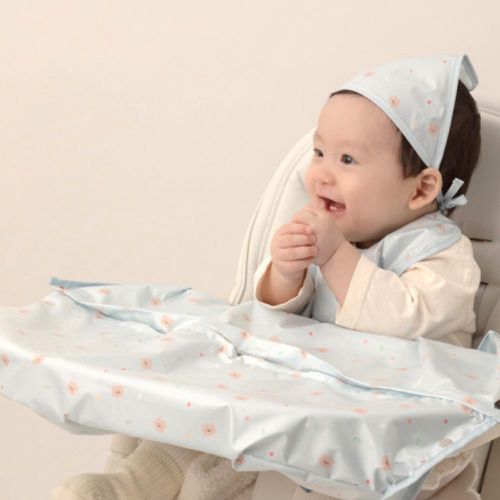 韓國 Babyclo - 多功能防水圍兜/圍裙(無袖)-天空藍小熊 (拉鍊可拆型)