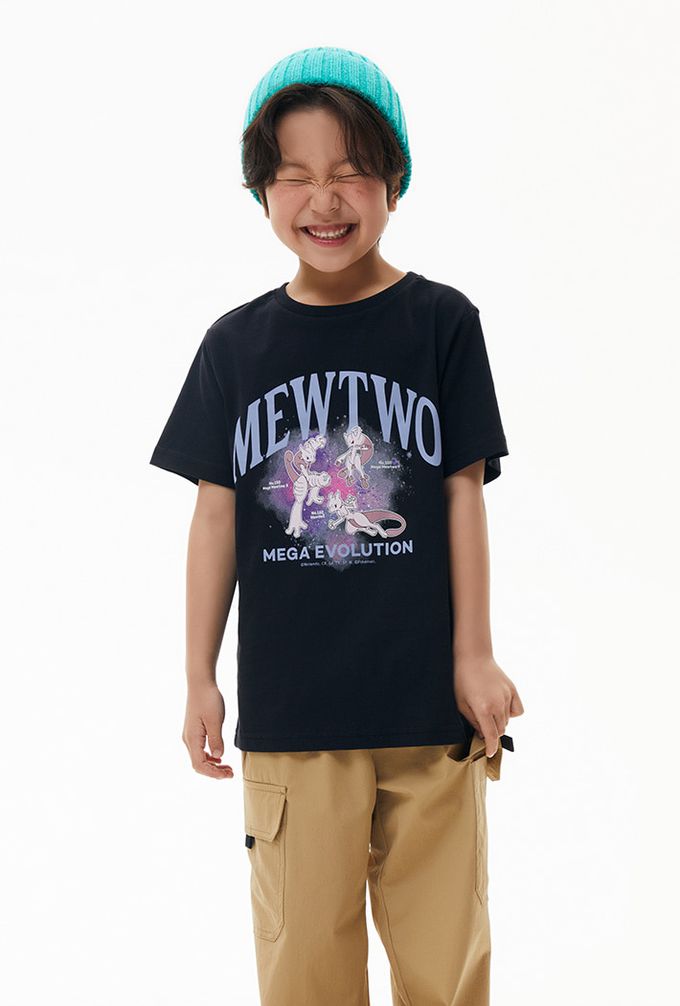 韓國童裝代購 - SPAO KIDS聯名短袖上衣-卡通人物超夢家族-黑