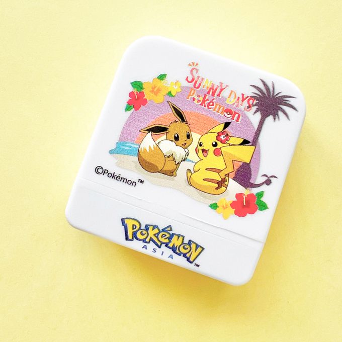 可愛卡通印章 - 方塊印章-寶可夢(伊布+皮卡丘)-淺藍 (3.3x1cm)