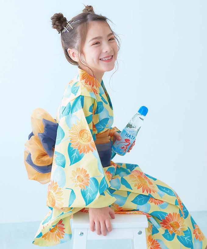 日本 devirock - 純棉 2way穿搭華麗浴衣洋裝(4件組)-粉彩繡球花-深藍紫