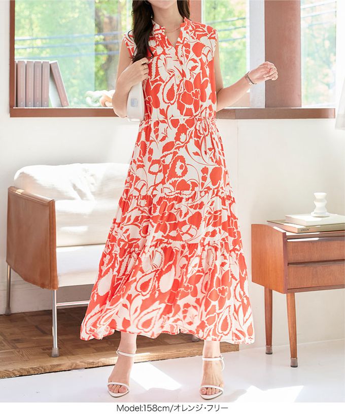 日本 Kobe Lettuce - 迷人渡假風純色印花無袖洋裝-綠 (F)