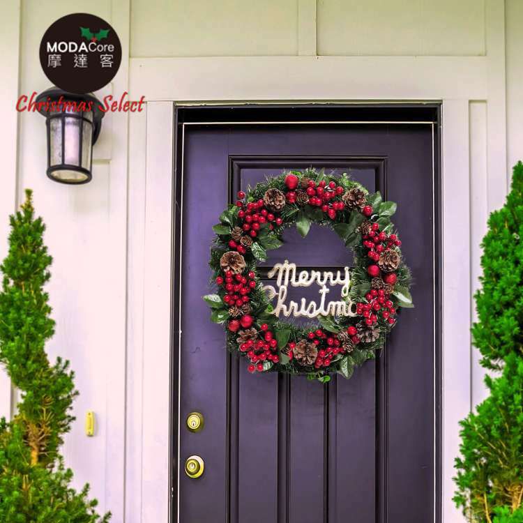 MODACore 摩達客 - 耶誕-台製歐風典雅20吋大地盛宴紅球果松果聖誕花圈_福臨圈(免組裝/台灣設計手工藝製) 本島免運費