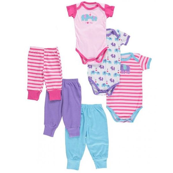 美國 Luvable Friends - 甜蜜寶貝嬰幼兒包屁衣與長褲最佳送禮 6入彌月禮盒組-粉色親親大象 (0-9M)