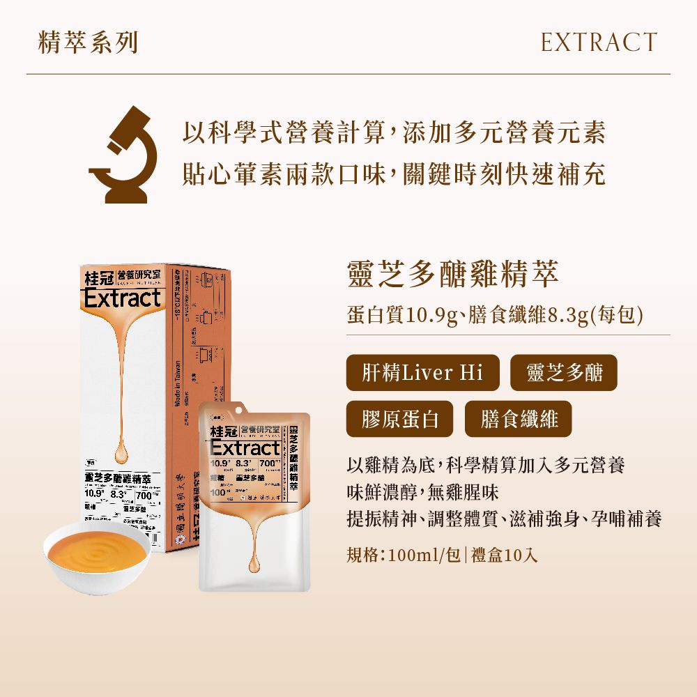 桂冠 - 營養研究室-靈芝多醣雞精萃10入禮盒-禮盒共10包，100ml/包