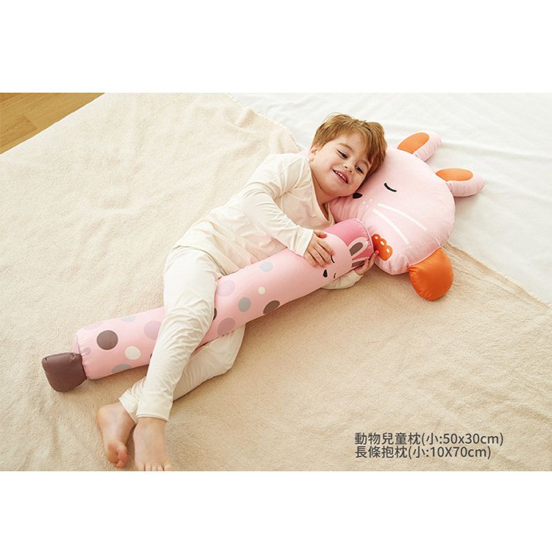 正韓Hello HiZoo - 純手工製多功能防蟎抗菌兒童長條抱枕/靠枕/睡眠輔助枕/側睡抱枕(小款)-粉紅兔