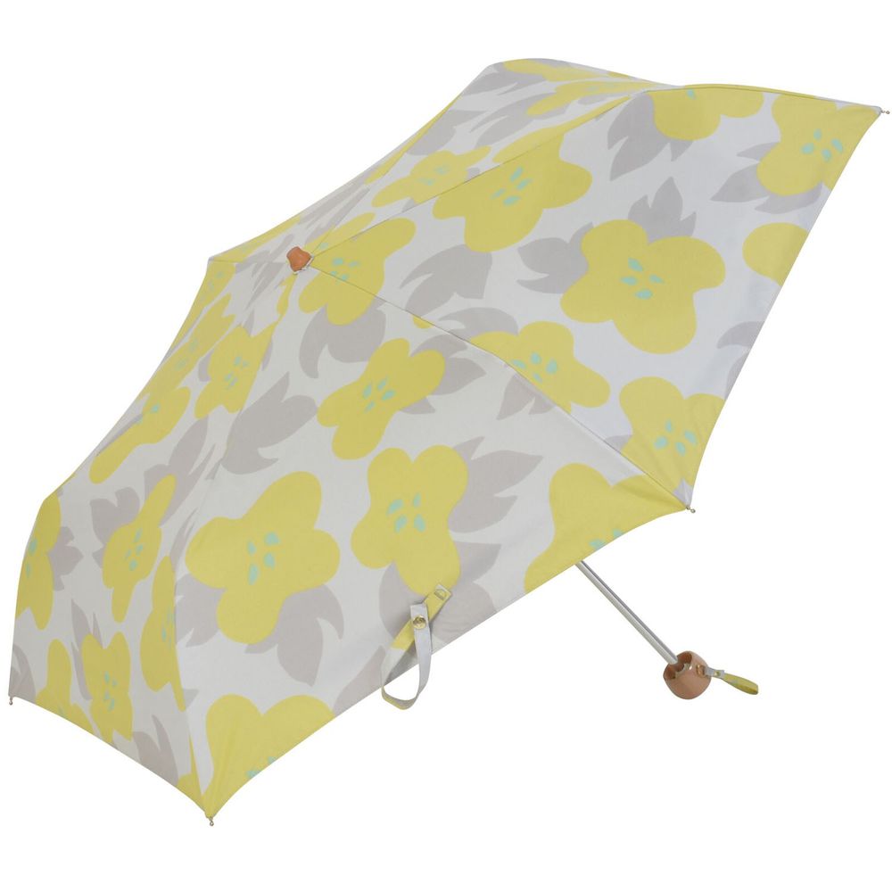 日本 nifty colors - 抗UV輕量 晴雨兩用折疊傘(遮光遮熱款)-北歐花意-黃 (直徑90cm211g)-99.9%