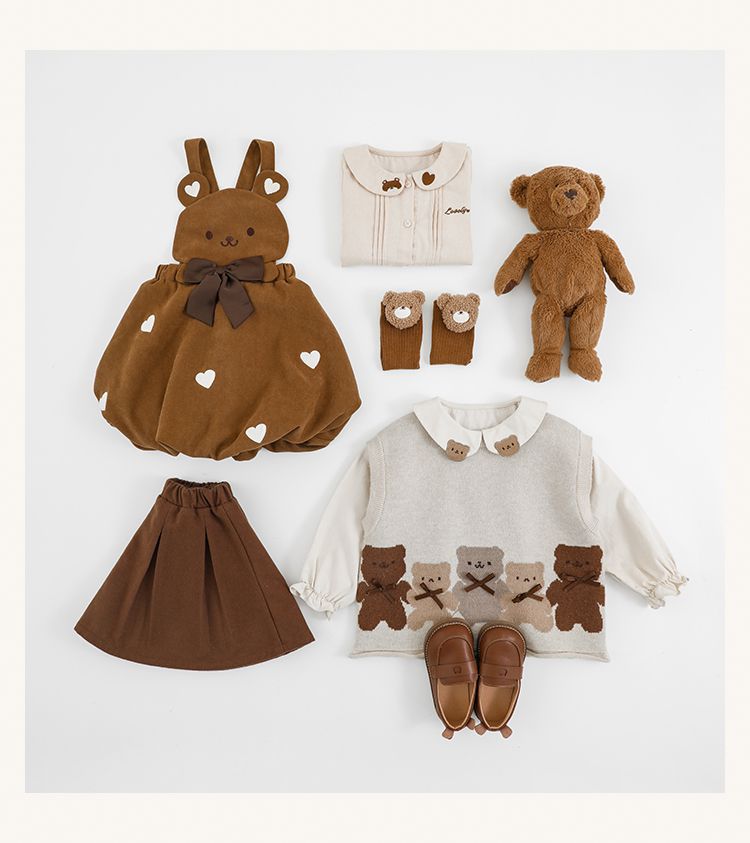 針織圓領百搭背心-熊熊-杏灰色