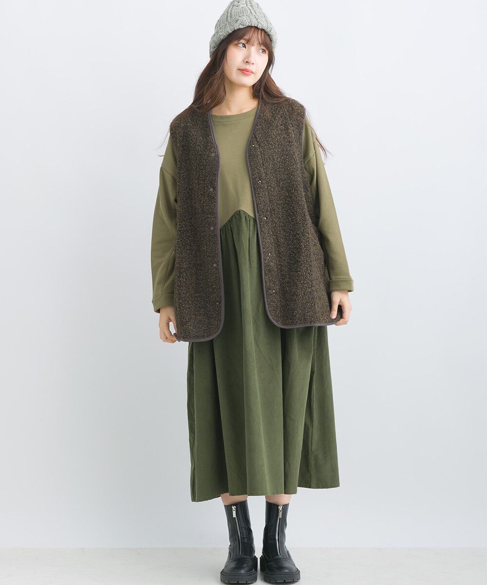 日本女裝代購 - 前後2way大口袋短毛背心-象牙