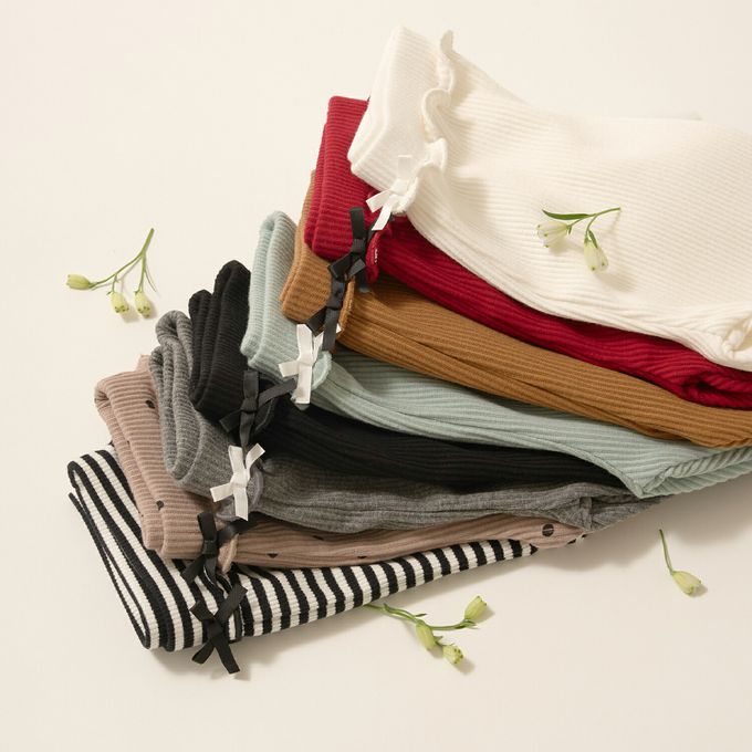 日本 Lycee mine - 彈力荷葉腰圍羅紋合身長褲-灰