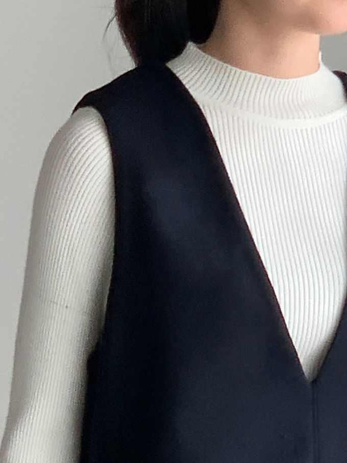 韓國女裝連線 - 簡約V字混羊毛側開連身洋裝-深藍 (FREE)