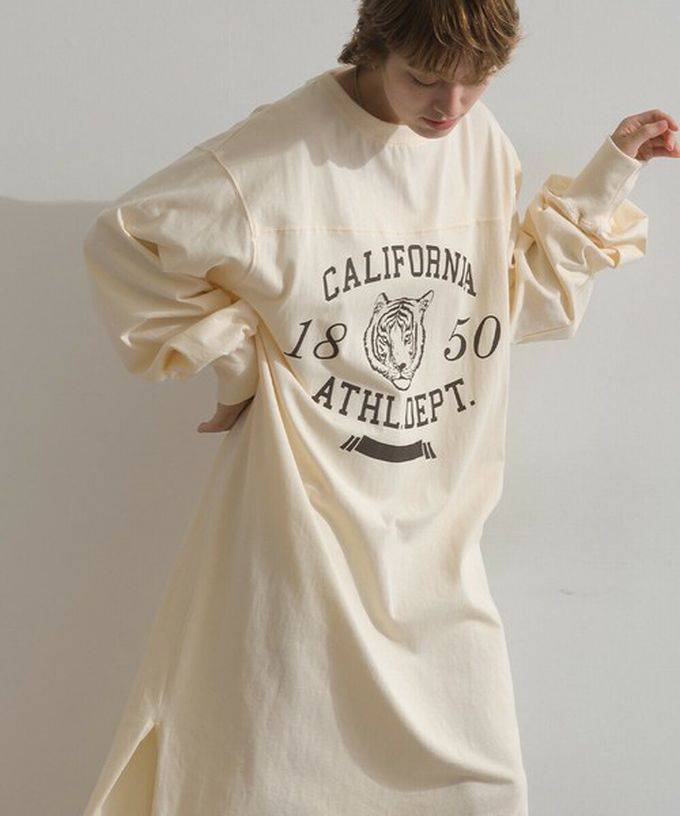 日本 Lupilien - 帥氣老虎印花側開叉長袖洋裝-灰棕