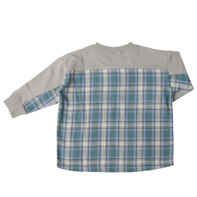 akachan honpo - 拼接休閒上衣-毛圈內裡-灰色