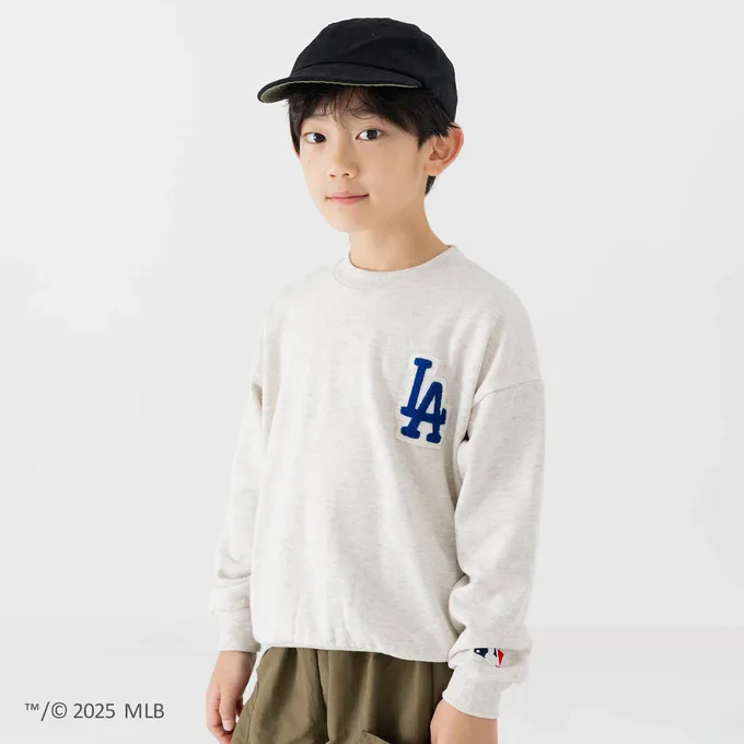 日本 Chil2 - MLB聯名 立體LOGO刺繡長袖上衣-洛杉磯道奇-燕麥