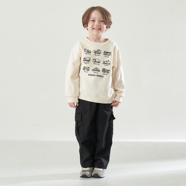 日本 b-ROOM - 裏起毛男孩印花長袖大學T-恐龍-淺紫