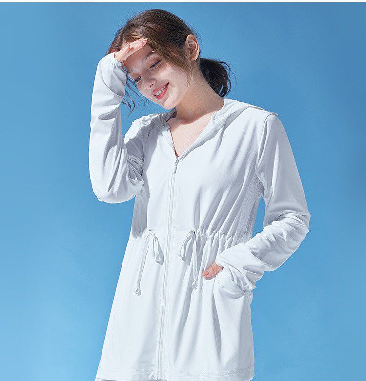 抗UV輕薄防曬連帽外套-長版收腰-薄荷綠-無logo