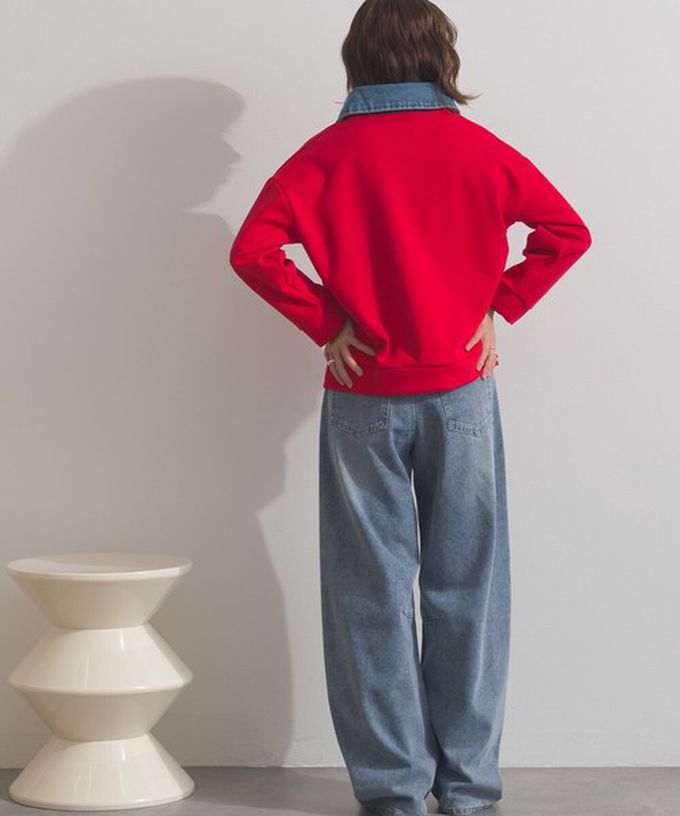 日本 ELENCARE DUE - 牛仔領層次感厚磅休閒長袖上衣-灰