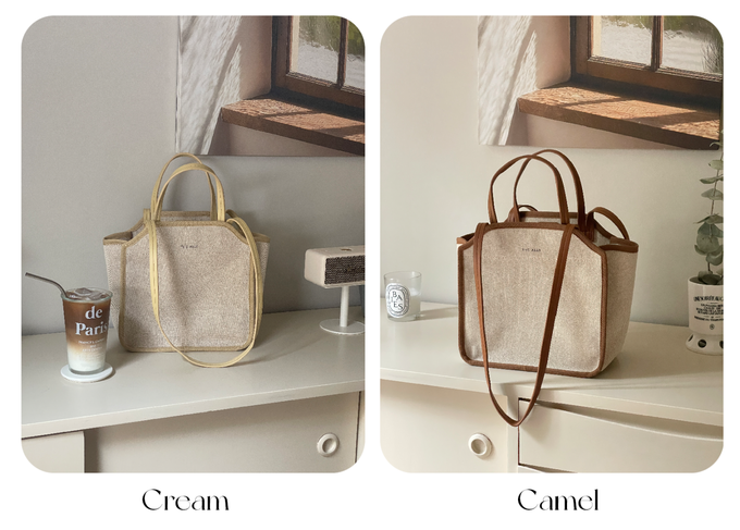 韓國 THEALLY - (附小袋)質挺帆布方包手提/肩背包-奶油黃 (中)