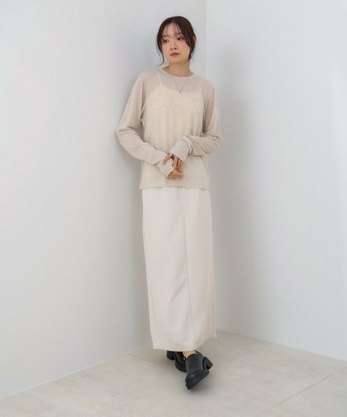 日本 Bab - 率性混色感微透膚長袖上衣-白