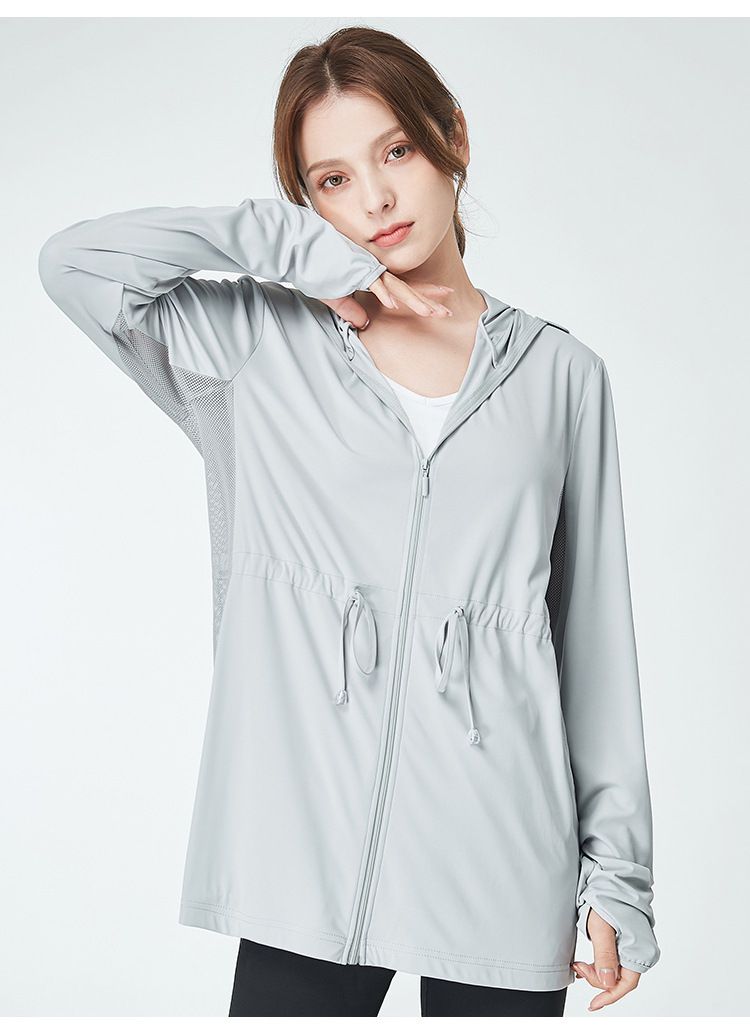 抗UV輕薄防曬連帽外套-長版收腰-薄荷綠-無logo