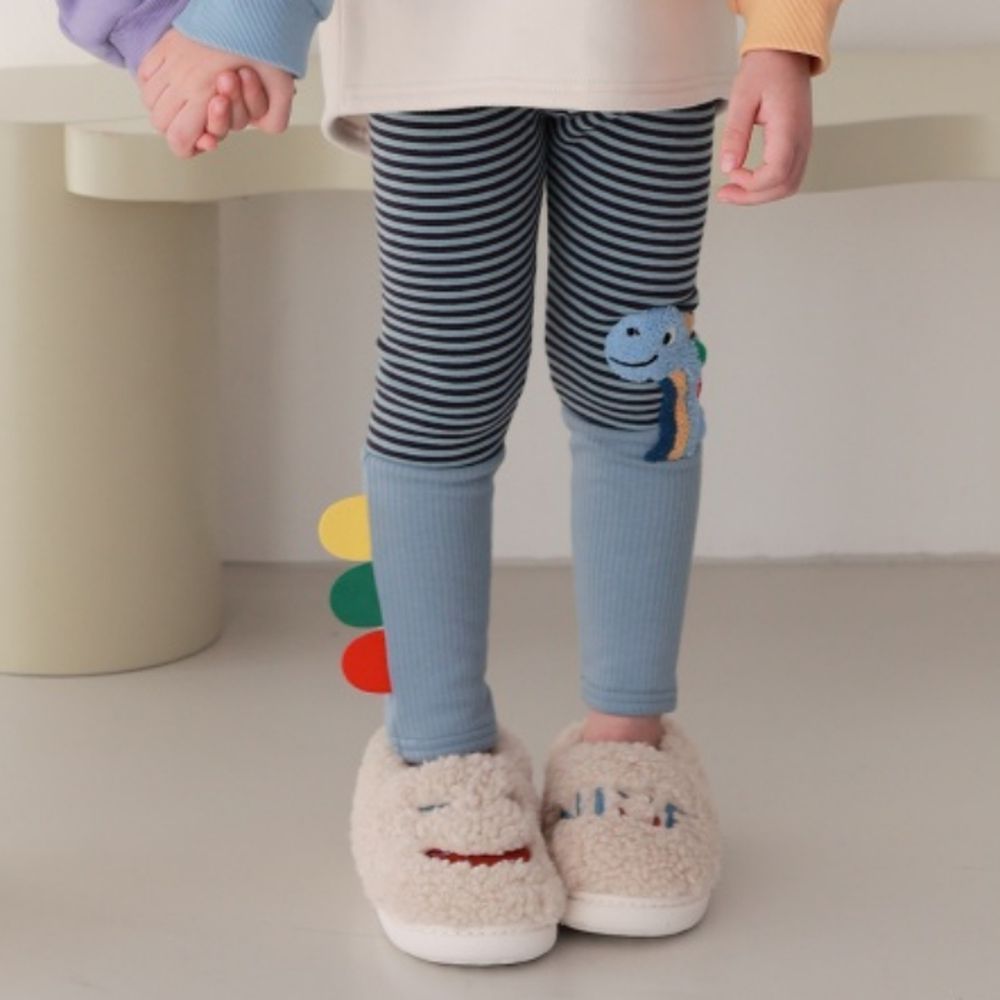 Coco rabbit 鬆緊腰細條紋拼色彈力褲-恐龍-天藍