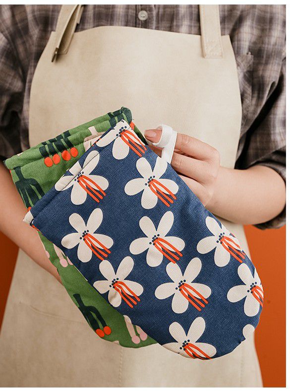 可愛文藝風隔熱手套-藍色花瓣-單入