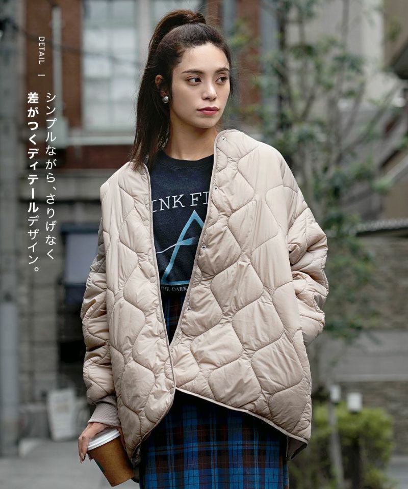 日本 zootie - 輕量絎縫百搭落肩鋪棉外套-淺灰棕